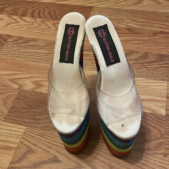9” Pleaser Heels Rainbow Glitter Heel Size 8” Height 9” - Picture 5 of 6